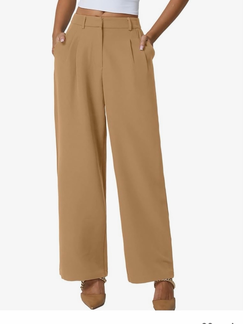QINSEN Wide Leg Dress Pants High Waisted Wrinkle Free Work Pants with pockets